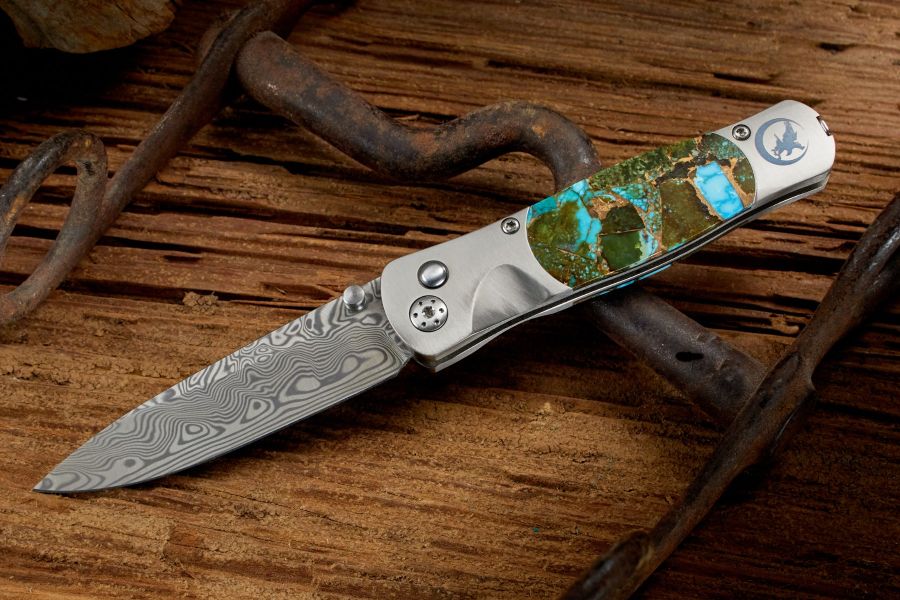 Polychrome Turquoise and Bronze Handle 2.5" Blade Folding Knife