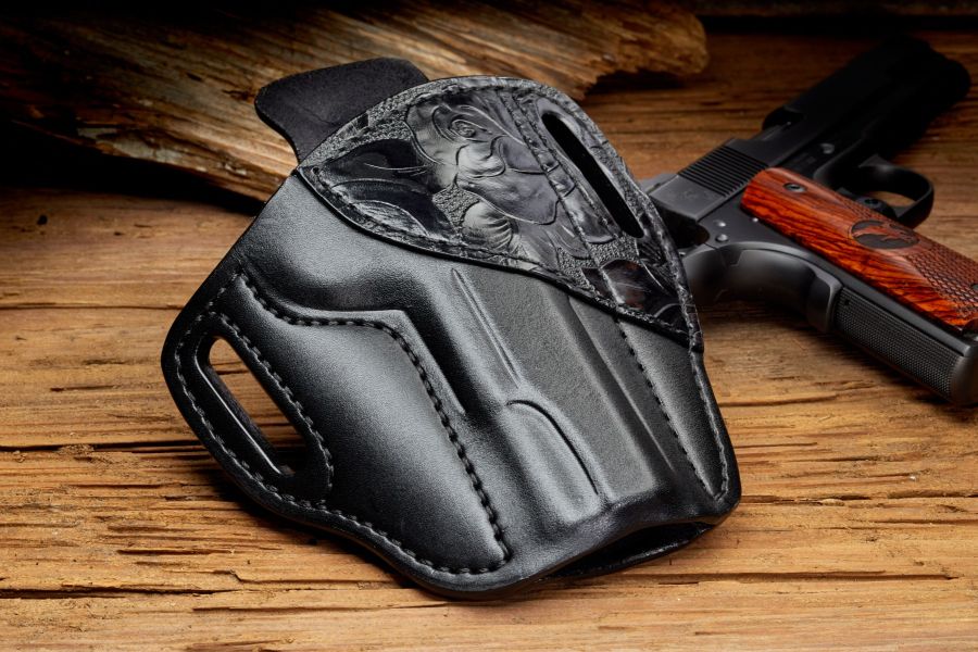 Holster, Western Trim, Black, Unlined, Government