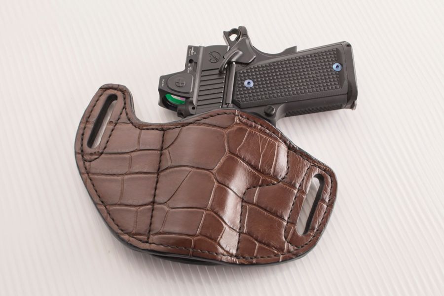 1911 Holster, Brown Alligator, Lined, Counselor, Left Hand, Optic Cut