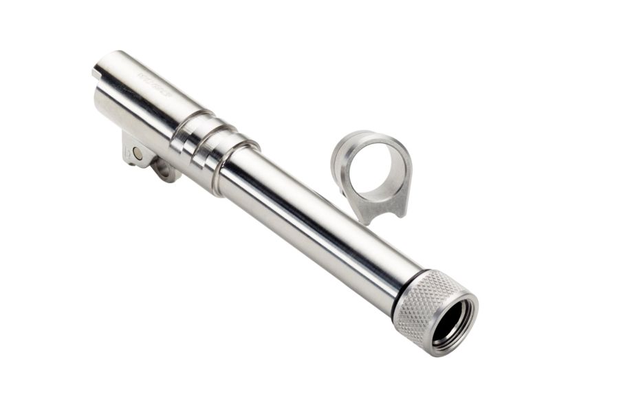 Drop-In 1911 Barrel, .45 ACP, Non-Ramped, 4.25”, Threaded, Stainless, w/ Bushing, Link and Pin